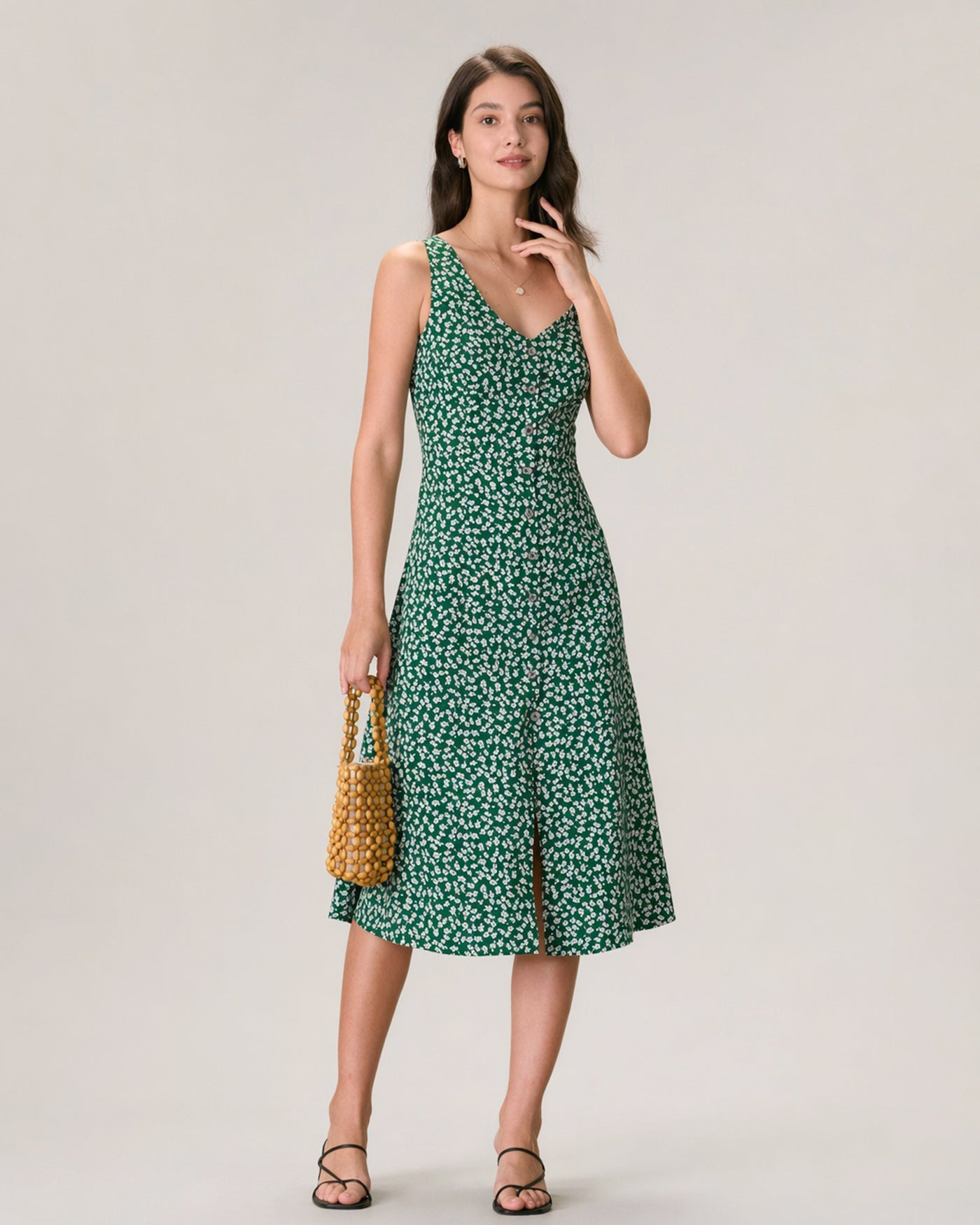 Rihoas French-Style Ditsy Floral Midi Dress