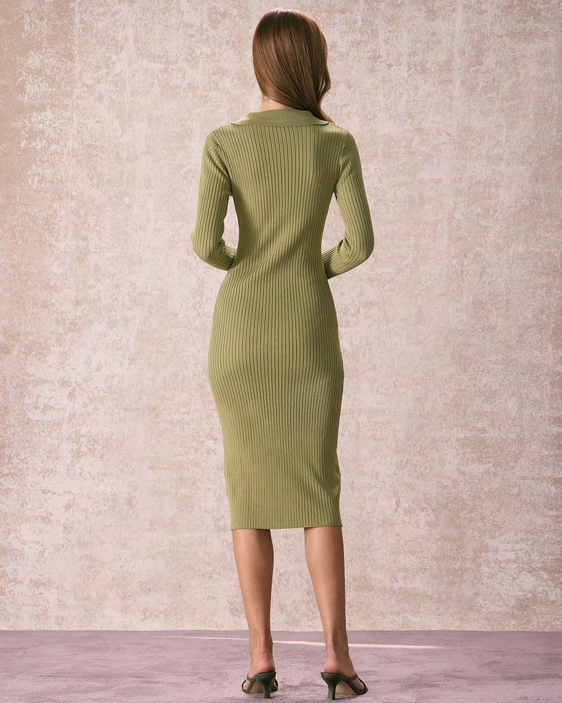 The Green V Neck Knit Maxi Dress Dresses - RIHOAS