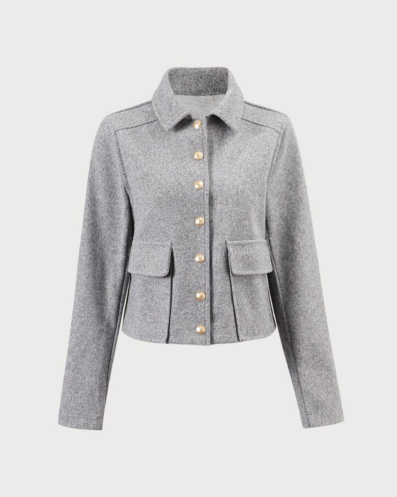 The Grey Collared Pocket Jacket Grey Outerwear - RIHOAS