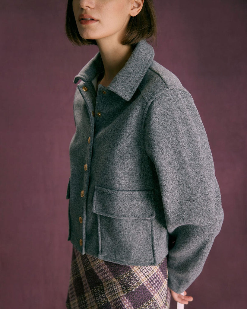 The Grey Collared Pocket Jacket Outerwear - RIHOAS