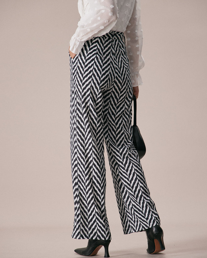 The Grey High Waisted Wave Pattern Straight Pants Bottoms - RIHOAS