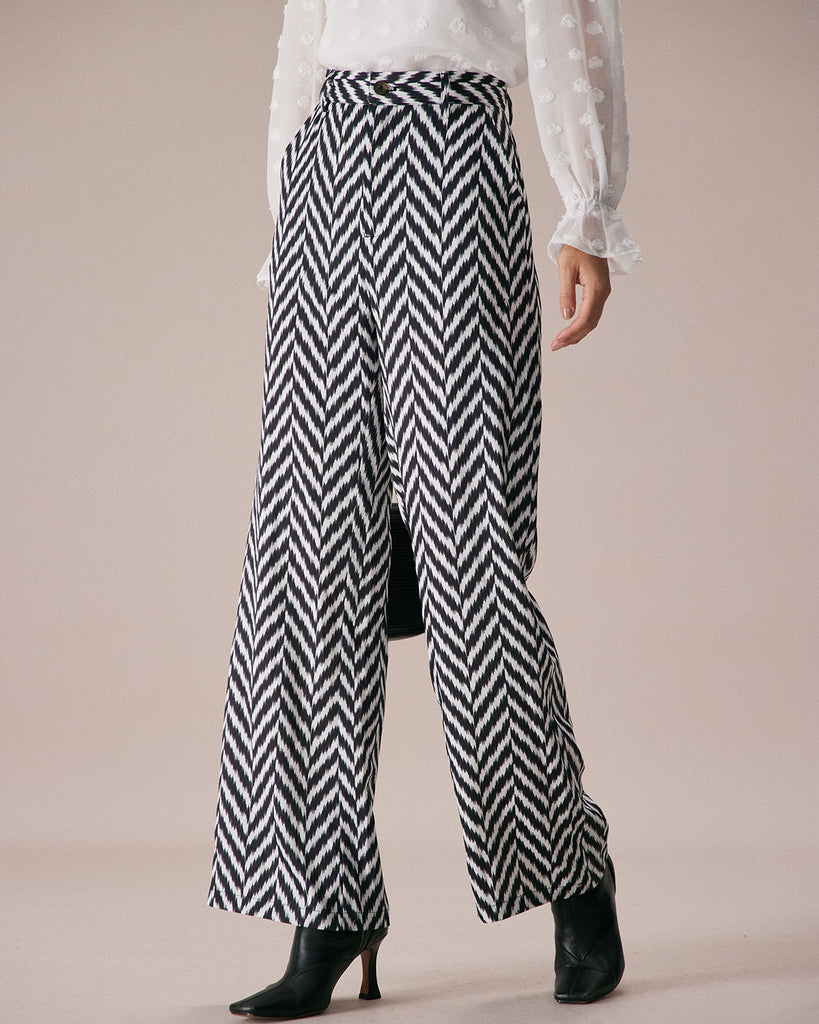 The Grey High Waisted Wave Pattern Straight Pants Bottoms - RIHOAS