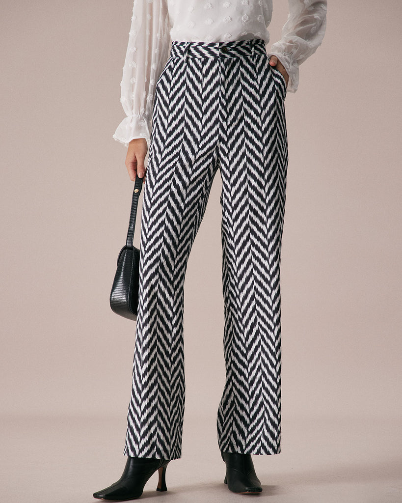 The Grey High Waisted Wave Pattern Straight Pants Grey Bottoms - RIHOAS