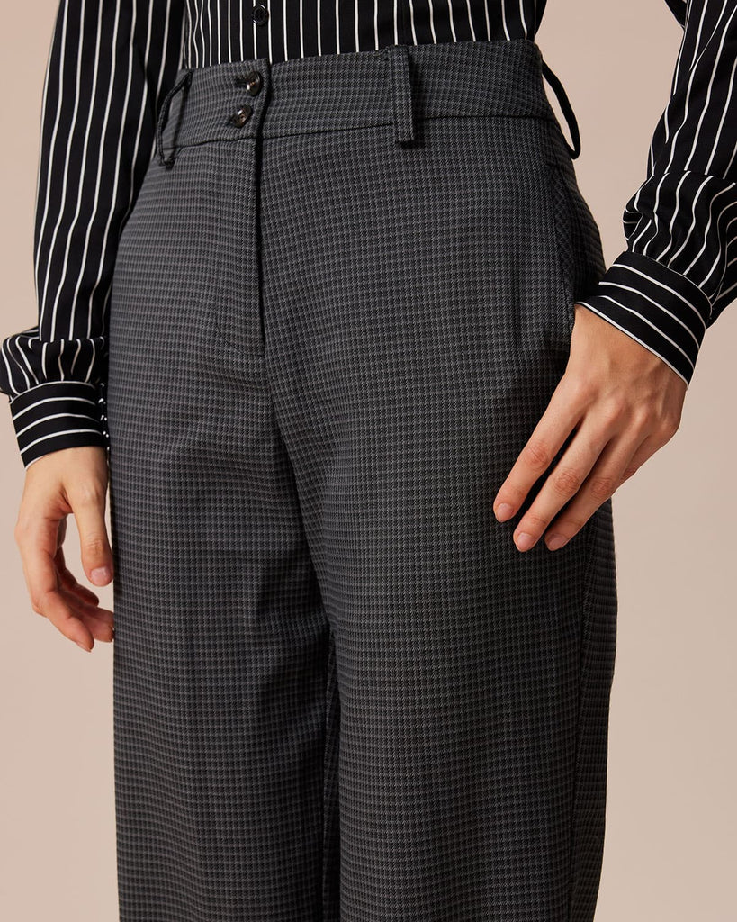 The Grey Houndstooth Straight Leg Pants Bottoms - RIHOAS