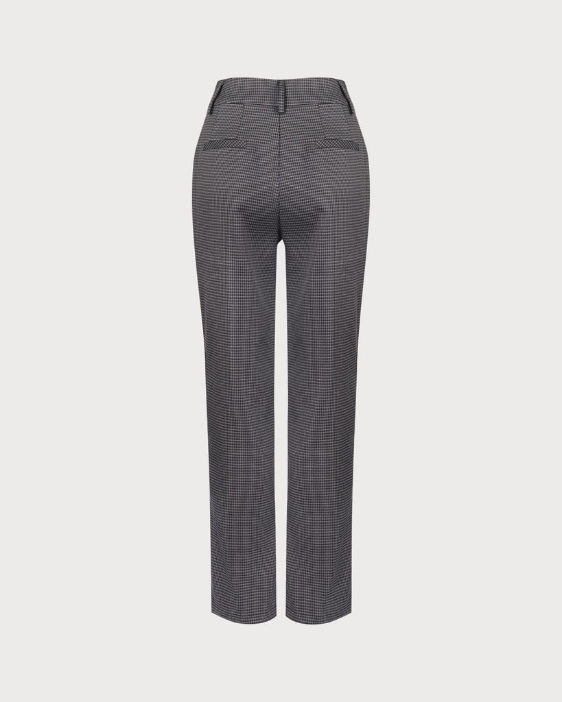 The Grey Houndstooth Straight Leg Pants Bottoms - RIHOAS