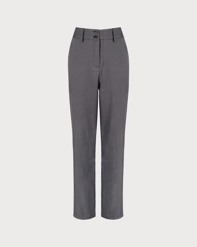 The Grey Houndstooth Straight Leg Pants Grey Bottoms - RIHOAS