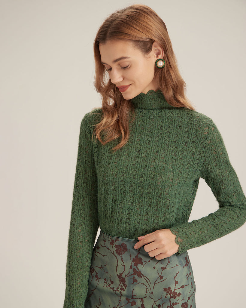 The Half High Neck Lace Top Tops - RIHOAS