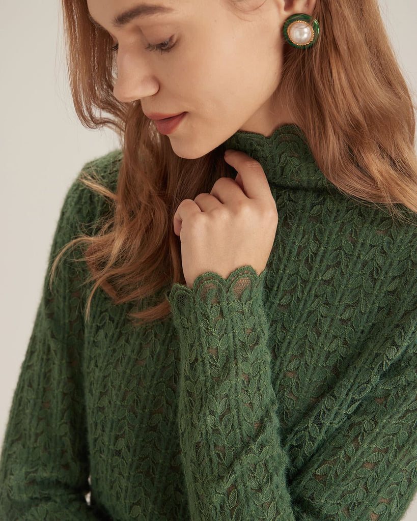 The Half High Neck Lace Top Tops - RIHOAS