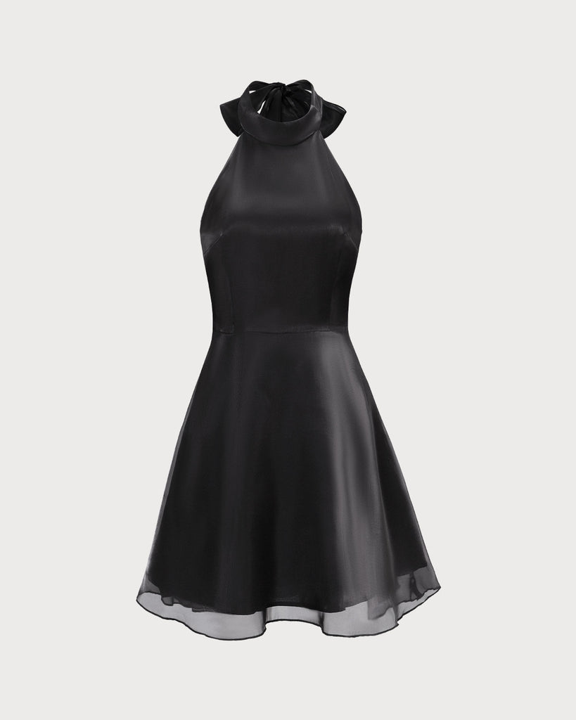 The Halter Organza A-Line Dress Black Dresses - RIHOAS