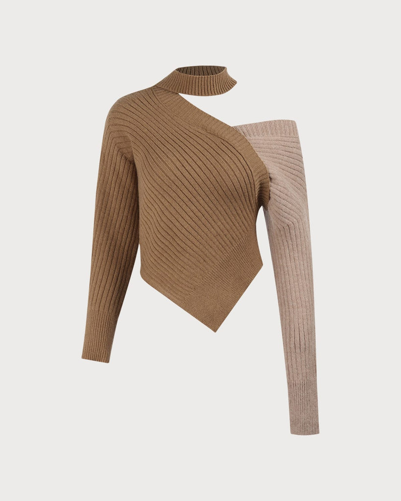 The Halter, Off-The-Shoulder Sweater Top Khaki Tops - RIHOAS