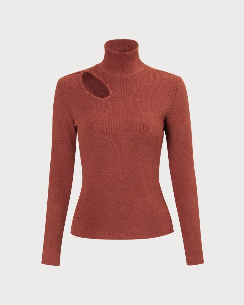 The High Neck Cutout Knit Top Brick Red Tops - RIHOAS