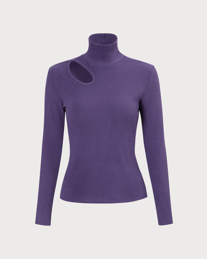 The High Neck Cutout Knit Top Purple Tops - RIHOAS