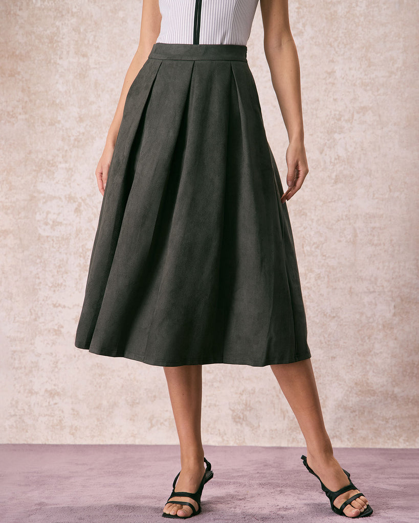 The High Waist A-Line Pleated Skirt Bottoms - RIHOAS