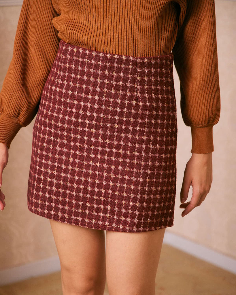 The High Waisted Plaid Mini Skirt Red Bottoms - RIHOAS
