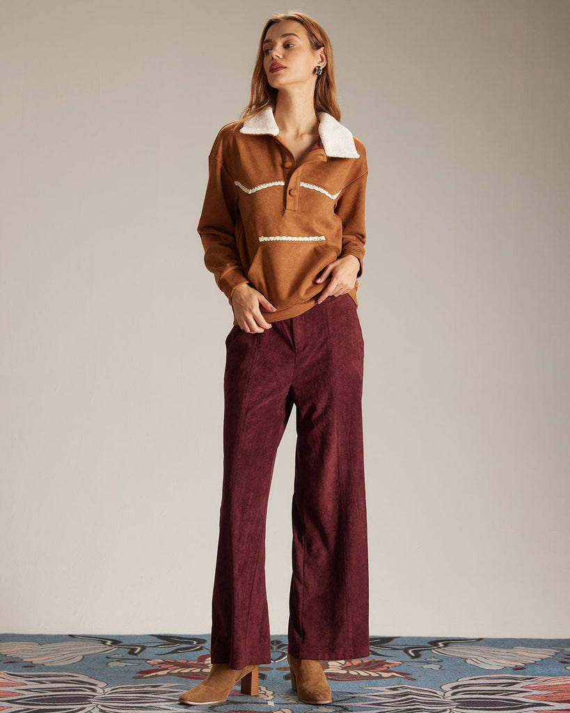 The High Waisted Suede Straight Pants Bottoms - RIHOAS