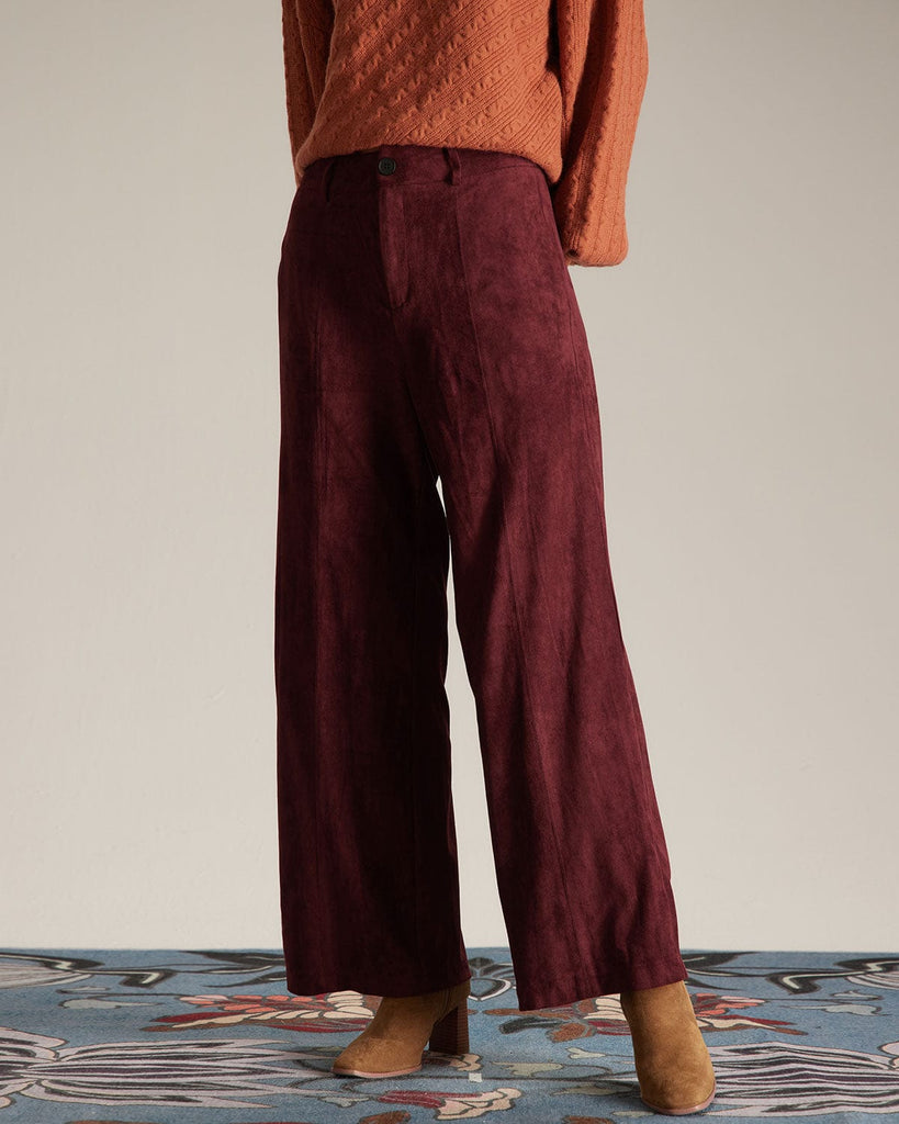 The High Waisted Suede Straight Pants Bottoms - RIHOAS