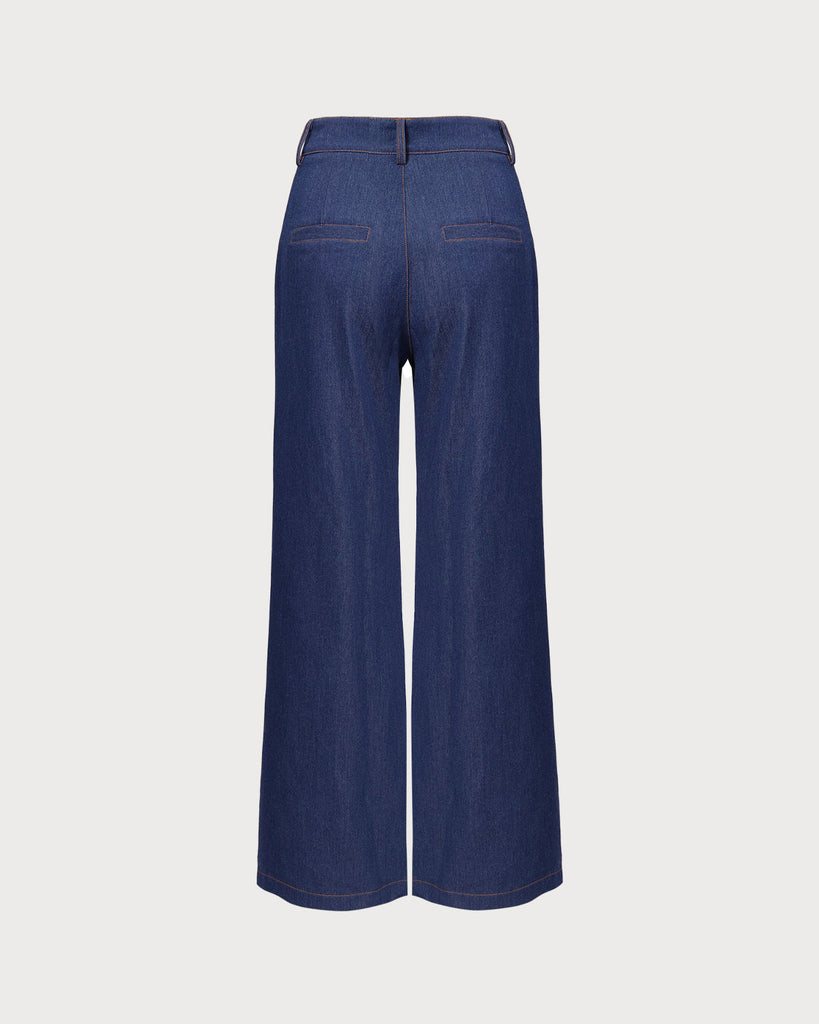The High Waisted Wide Leg Faux Jeans Bottoms - RIHOAS