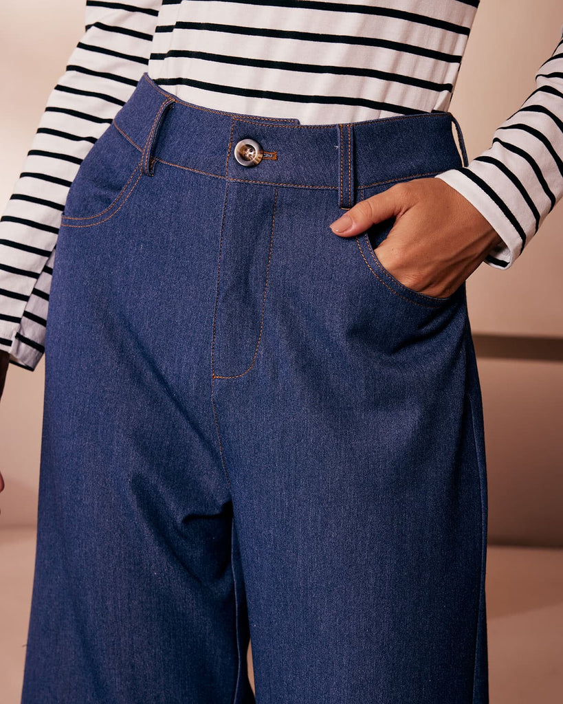 The High Waisted Wide Leg Faux Jeans Bottoms - RIHOAS