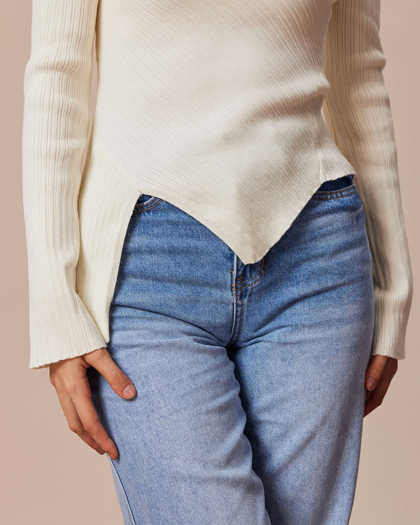 The Irregular Hem Mock Neck Knit Top Tops - RIHOAS