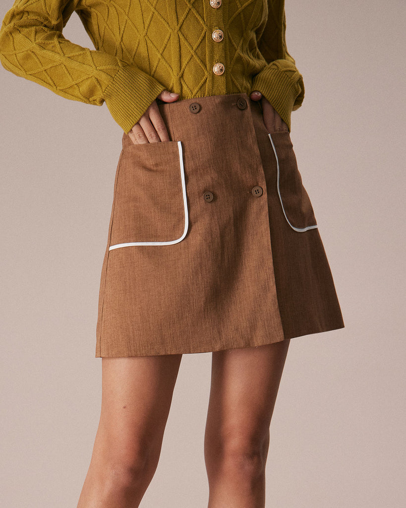 The Khaki Contrast Trim Mini Skirt Bottoms - RIHOAS