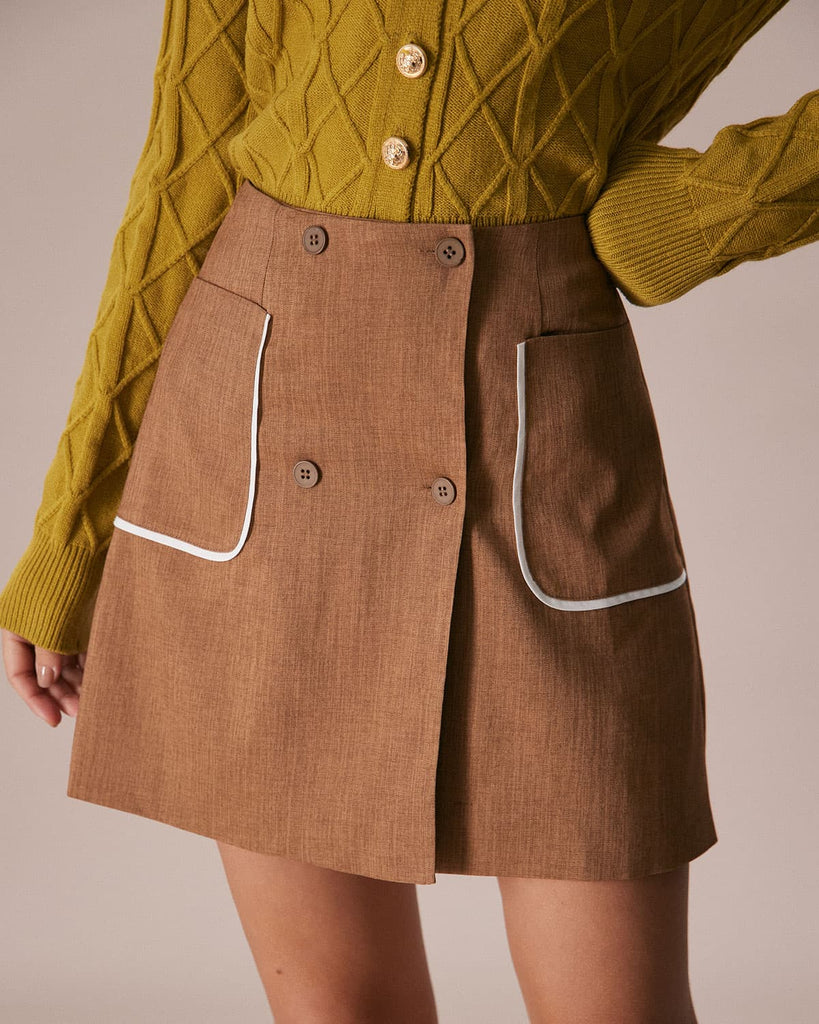 The Khaki Contrast Trim Mini Skirt Khaki Bottoms - RIHOAS