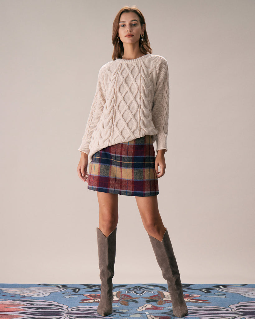 The Khaki Crew Neck Pullover Sweater Tops - RIHOAS