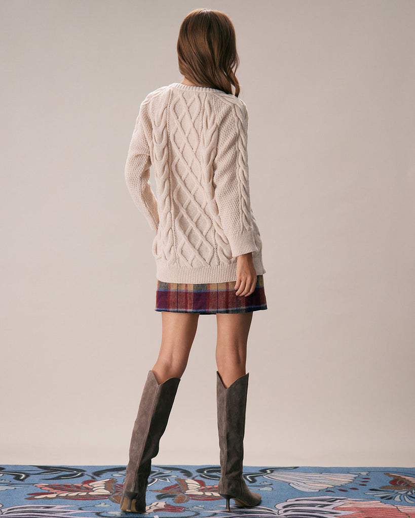The Khaki Crew Neck Pullover Sweater Tops - RIHOAS