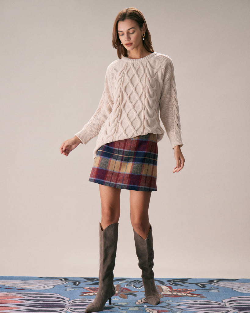 The Khaki Crew Neck Pullover Sweater Tops - RIHOAS