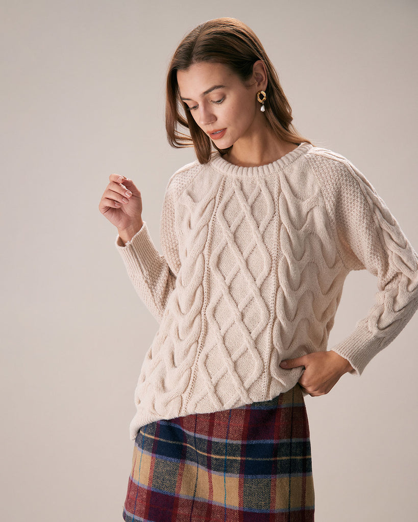 The Khaki Crew Neck Pullover Sweater Tops - RIHOAS