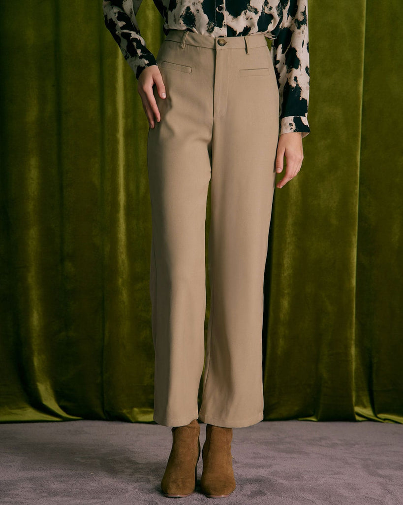 The Khaki High Waisted Straight Pants Bottoms - RIHOAS