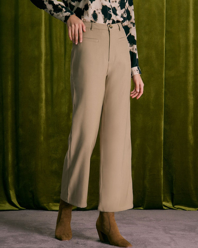 The Khaki High Waisted Straight Pants Khaki Bottoms - RIHOAS