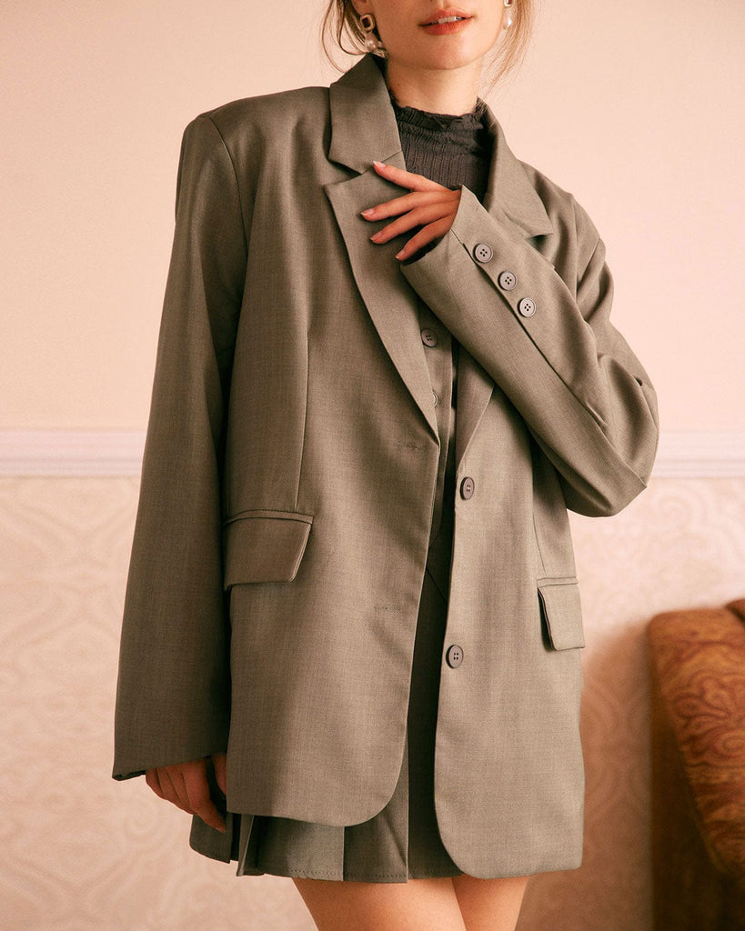 The Khaki Lapel Solid Blazer Outerwear - RIHOAS