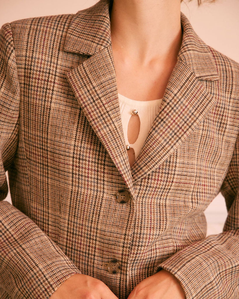 The Khaki Plaid Button Blazer Outerwear - RIHOAS