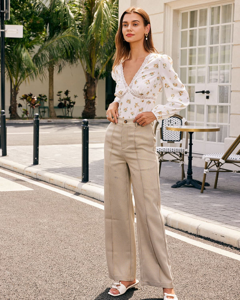 The Khaki Plaid Straight Pants Bottoms - RIHOAS