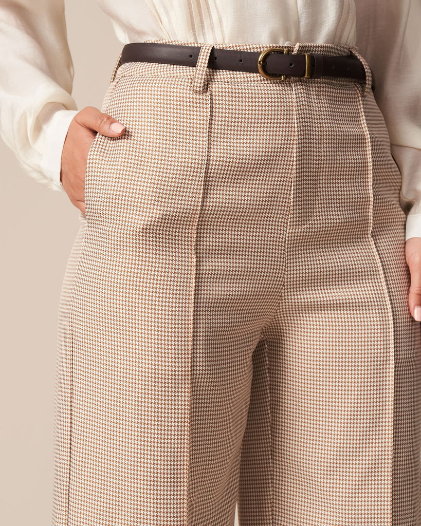 The Khaki Plaid Straight Pants Bottoms - RIHOAS