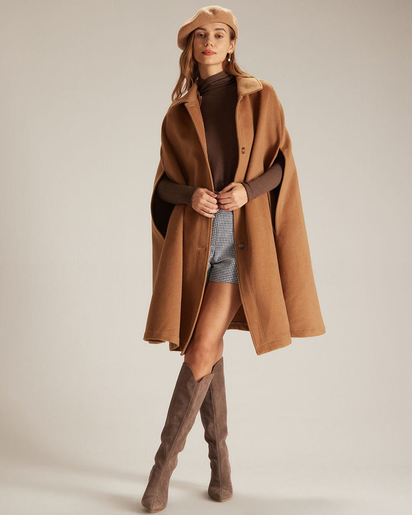 The Khaki Single Breasted Cape Outerwear - RIHOAS