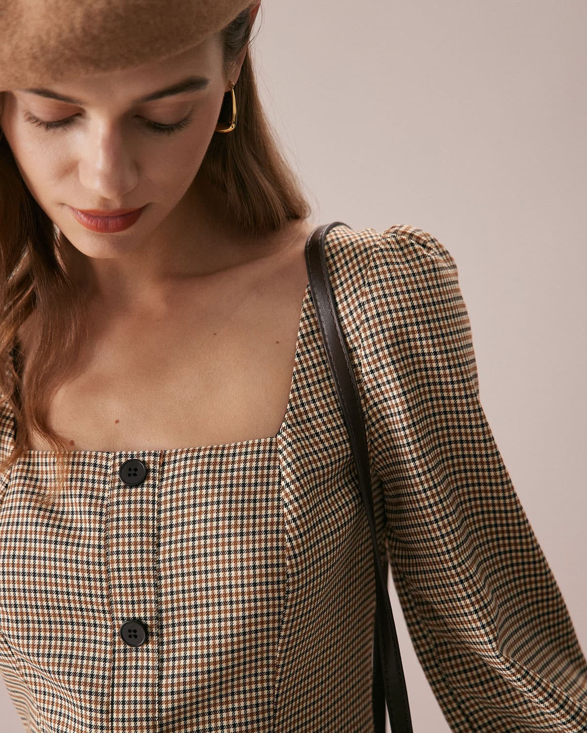 The Khaki Square Neck Plaid Button Mini Dress & Reviews - Khaki - Dresses The Khaki Square Neck Plaid Button Mini Dress & Reviews - Khaki - Dresses
