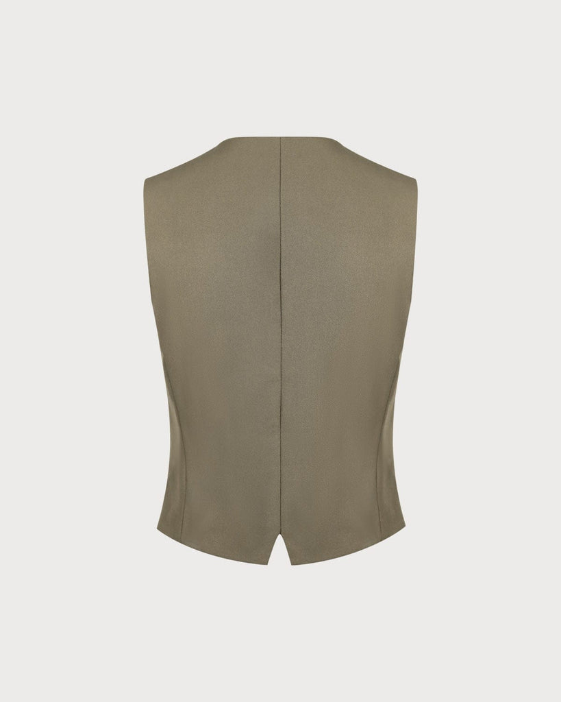 The Khaki V-Neck Button Up Vest Tops - RIHOAS