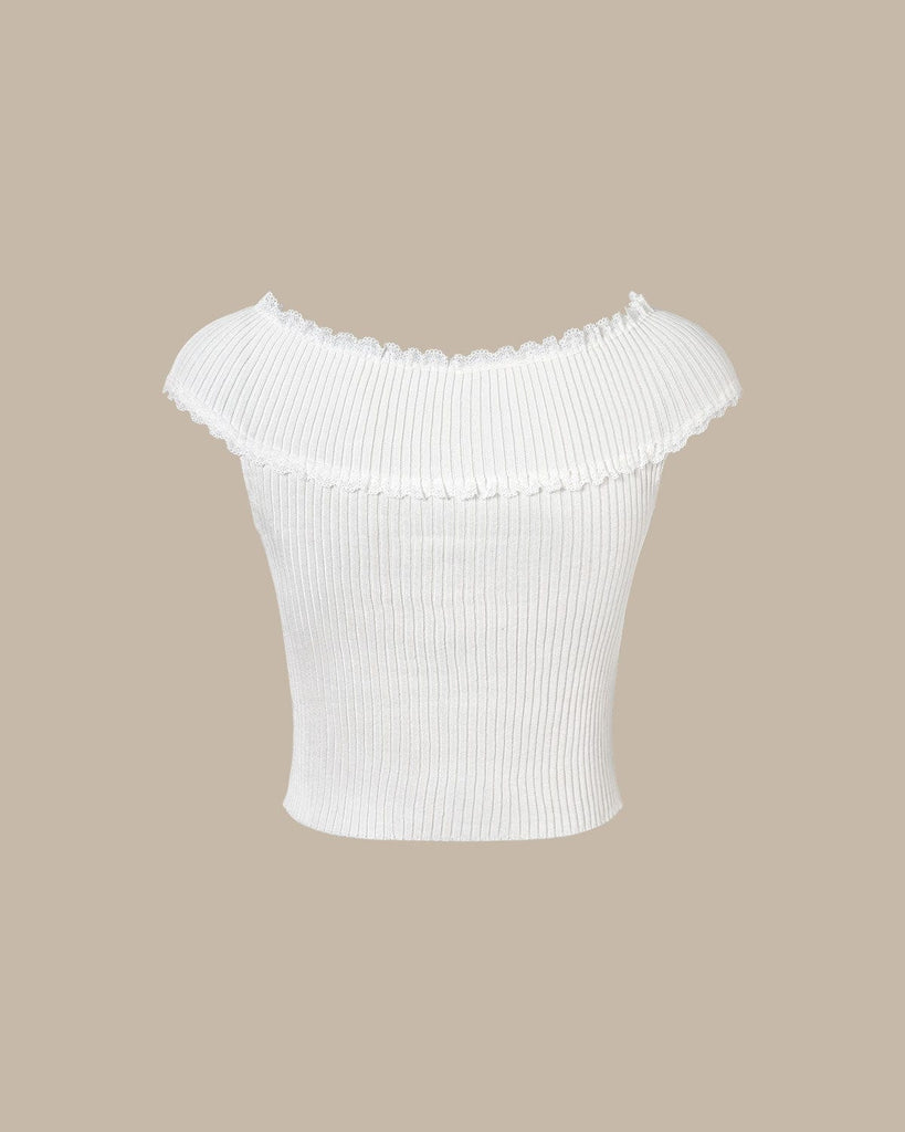 The Lace Trim Off The Shoulder Knit Top Tops - RIHOAS