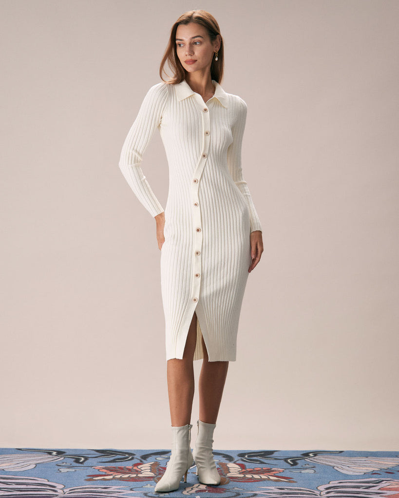 The Lapel Buttoned Slim Dress Apricot Dresses - RIHOAS