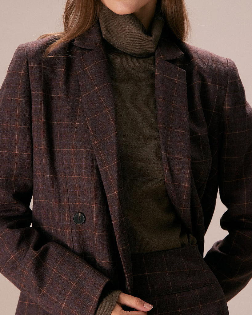 The Lapel Double Breasted Plaid Blazer Outerwear - RIHOAS