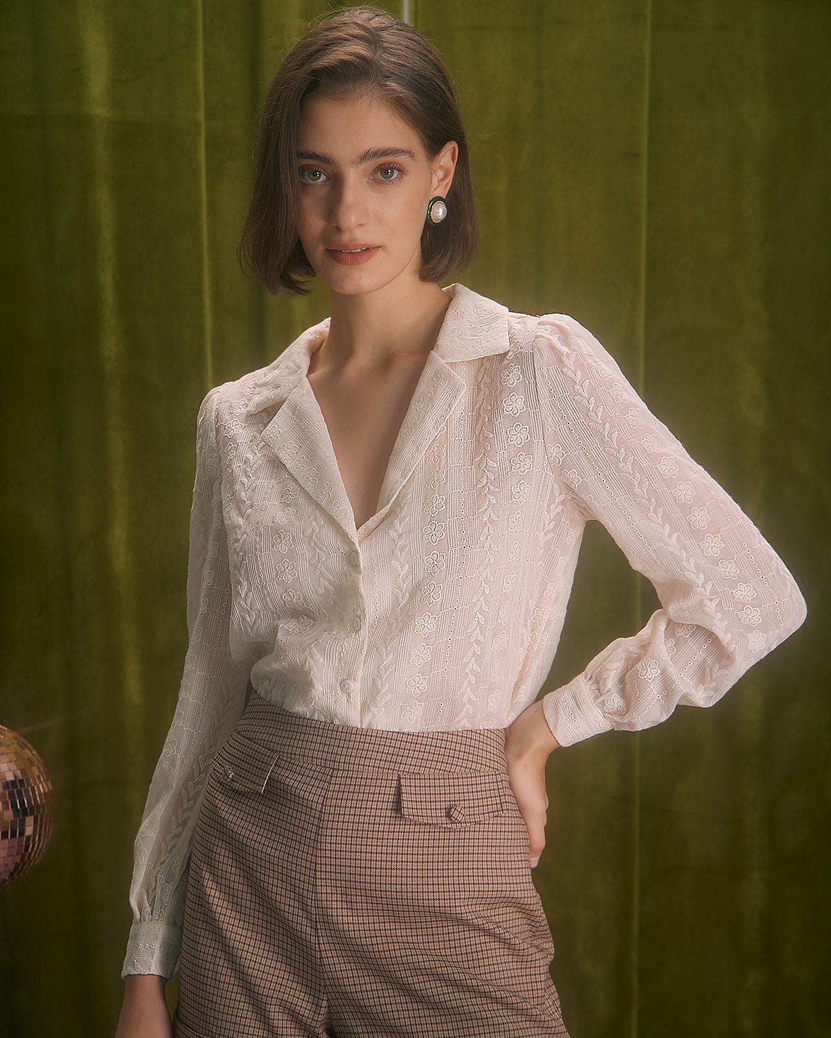 Lapel Floral Embroidery Blouse