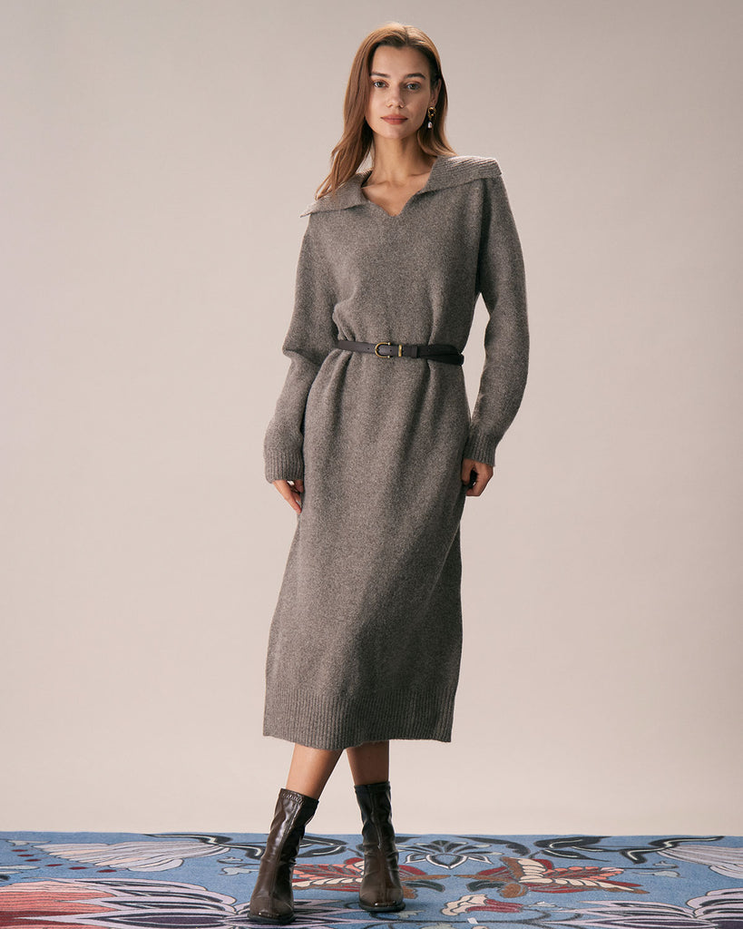 The Lapel Knitted Dress Camel Dresses - RIHOAS