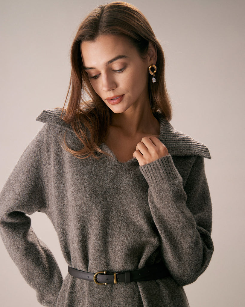 The Lapel Knitted Dress Dresses - RIHOAS