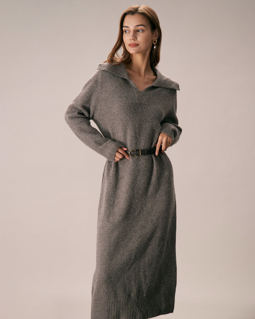 The Lapel Knitted Dress Dresses - RIHOAS