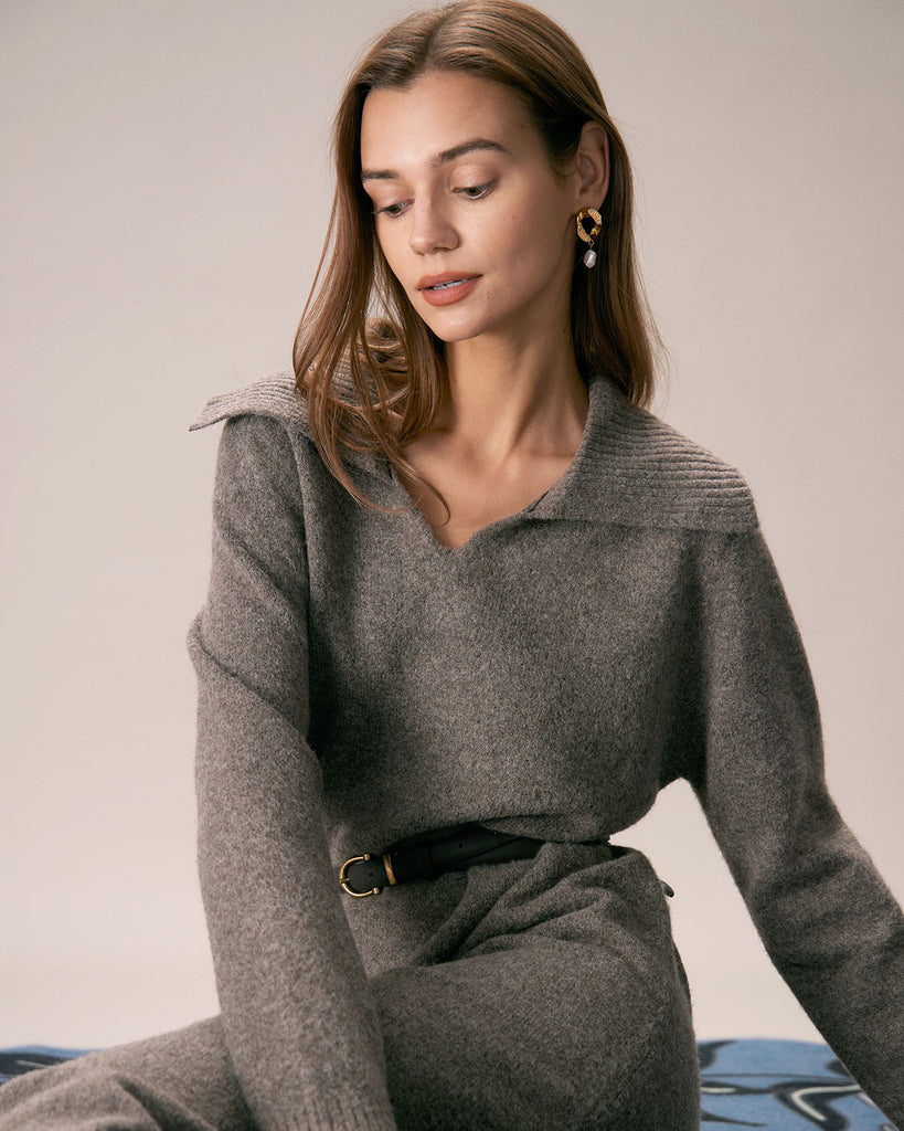 The Lapel Knitted Dress Dresses - RIHOAS