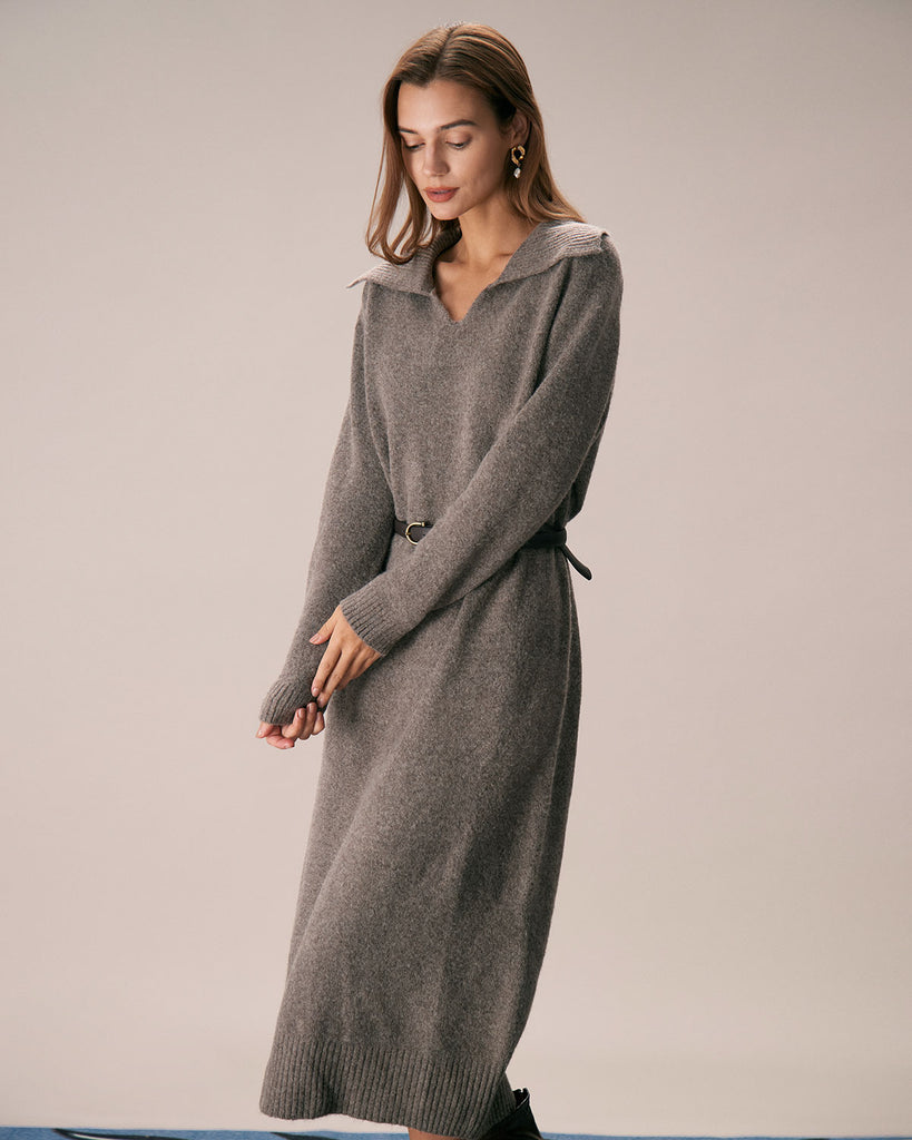 The Lapel Knitted Dress Dresses - RIHOAS