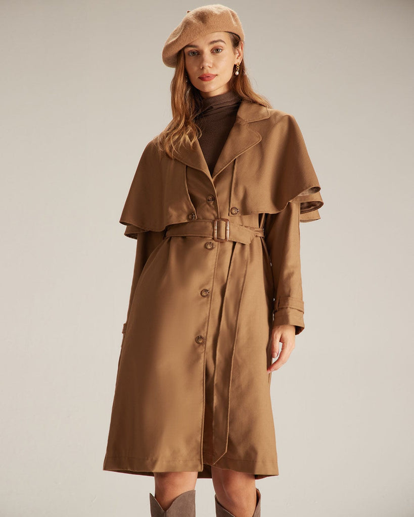 The Lapel Neck Single Breasted Coat Khaki Outerwear - RIHOAS