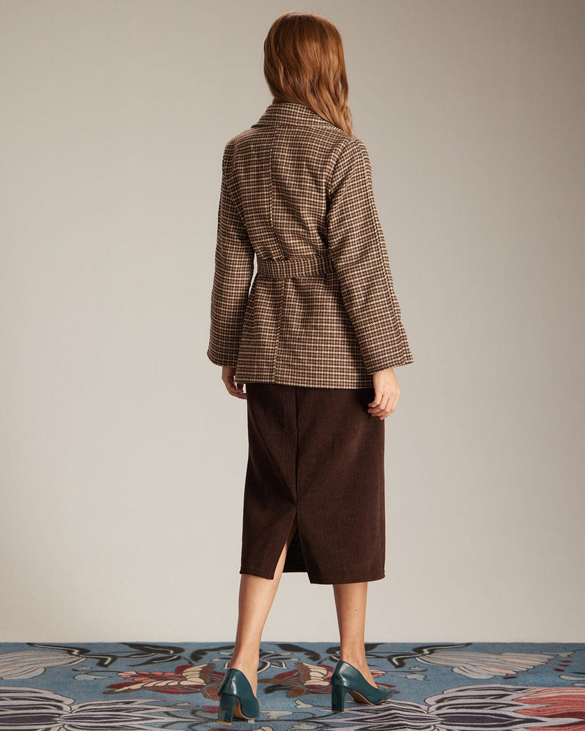 The Lapel Plaid Lace-Up Coat Outerwear - RIHOAS