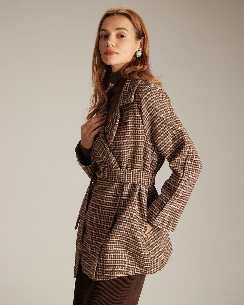 The Lapel Plaid Lace-Up Coat Outerwear - RIHOAS